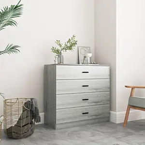 URBNLIVING Height 73cm 4 Drawer Wooden Bedroom Chest Cabinet Modern Ash Grey Carcass and Ash Grey Drawers Wide Storage Cupboard Cl