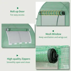 Outsunny Walk in Polytunnel Greenhouse with Roll-up Window and Door, Green