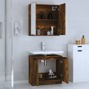 Berkfield 2 Piece Bathroom Cabinet Set Smoked Oak Engineered Wood