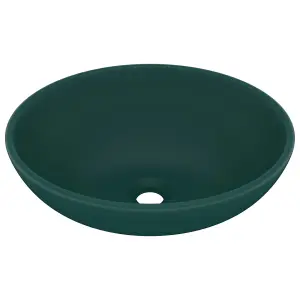 Berkfield Luxury Basin Oval-shaped Matt Dark Green 40x33 cm Ceramic