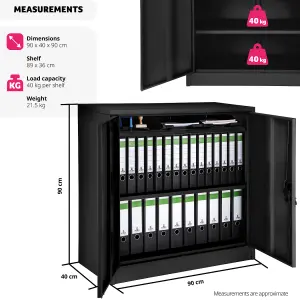 Filing Cabinet - 3 compartments, lockable, 90 x 40 x 90 cm - black