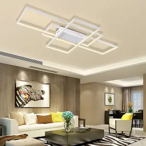 3 Lights White Neutral Style Rectangular LED Semi Flush Ceiling Light Fixture 110cm Dimmable