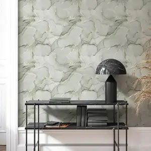 Muriva Elysian Marble Green Wallpaper Modern Metallic Gold Effect Feature Wall