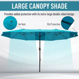 Outsunny 4.6M Garden Patio Umbrella Canopy Parasol Sun Shade w/o Base Blue