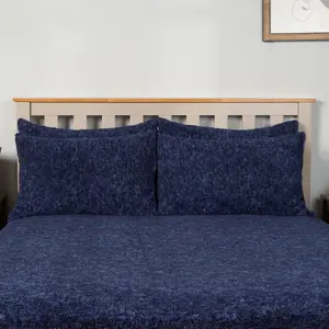 Teddy Fleece 2 x Pillowcase Marl Supersoft Warm Plush Pillow Cover, Dark Blue