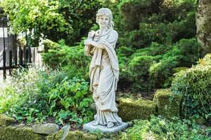 Tall Stone Cast Lady Statue with Harp