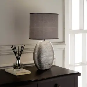 Waltham Brushed Silver Ceramic Table Lamp complete with Satin Shade