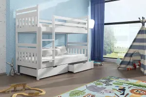 Space-Saving White Matt Bunk Bed with Storage & Foam Mattresses (H1640mm x W1980mm x D980mm)