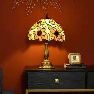 HOMCOM Stained Glass Table Lamp, Handmade Antique Bedside Lamp