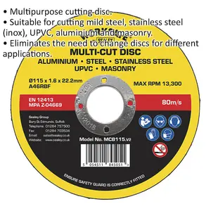 Versatile 115mm Cutting Disc for Metal, Masonry, and UPVC