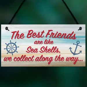 Red Ocean Sea Shell Friendship Nautical Seaside Theme Gift Hanging Plaque Best Friends Bathroom Bedroom Door Sign