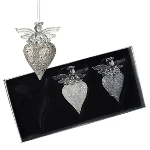 3 Piece Heart with Angel Christmas Ornament Set (Set of 3)