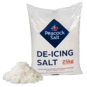 White De-icing Rock Salt 25kg Bag - Rock Salt for Clearing Driveways, Paths & Roads - Leaves No Residues - Salt for Weed Killer