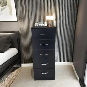 Tall chest of 5 drawers Black Bedroom furniture