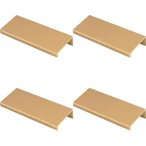 4 PACK - Square Edge Finger Pull Handle - Satin Brass 100mm - Slim Cupboard Drawer