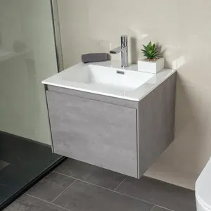 600mm Single Bathroom Vanity with Integrated Polyglomerate Basin White