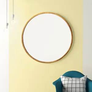 Thora Metal Flat Wall Mirror Higgins Round Mirror Black / 60cm H x 60cm W