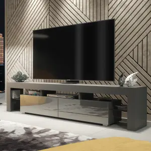 TV Unit 200cm Modern Dark Grey with High Gloss Doors - Creative Furniture