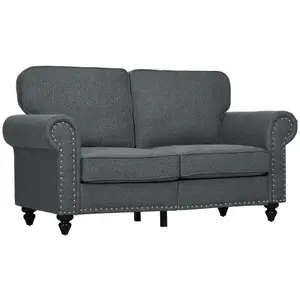 HOMCOM 2 Seater Sofa for Living Room, with Nailhead Trim, Charcoal Grey