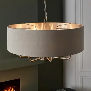 Haywood Brushed Chrome with Natural Linen Shade Classic Modern 8 Light Ceiling Pendant