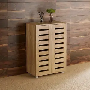 Home Source Oslo 2 Door Shoe Storage Cabinet Unit Oak Effect