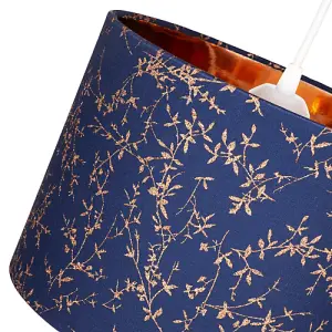 Modern Navy Blue Cotton Fabric 12 Lamp Shade with Copper Foil Floral Decoration