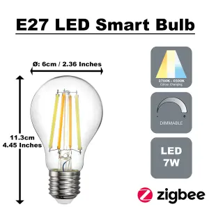 Zigbee E27 7 Watts LED Smart Bulb, CCT 2700K-6000K, Dimmable