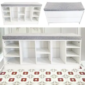 Shoe Bench Storage Rack Wooden Cabinet Cushion Seat Organiser Grey White 2016168