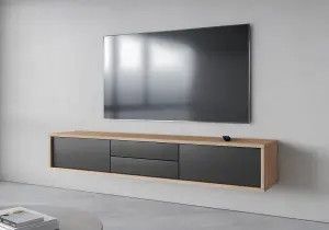 Chic Frida 39 Floating TV Cabinet 1800mm in Light Oak & Anthracite - Contemporary Media Unit H320mm D360mm