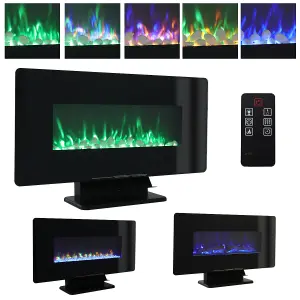 Black Electric Fire Freestanding or Wall Mounted Fireplace Heater 7 Flame Colors 3 Mood Lights Color with Remote Control 42 Inch