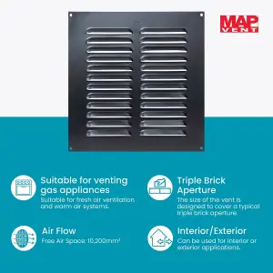 Metal Louvre Air Vent Cover, Suitable for Venting Gas Appliances Internal External Wall, 9 x 9" (229 x 229mm), Anthracite