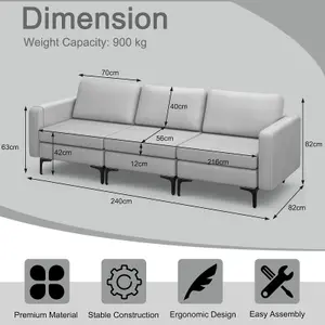 Costway 3-Seat Sofa Upholstered Modular Sofa Couch with Magazine Caddy Holder