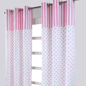 Homescapes Pink Love Hearts Ready Made Eyelet Curtain Pair, 117 x 137 cm Drop