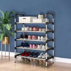 5 Tiers Black Freestanding Shoe Rack Shoe Storage Organizer Shelf Space Saving Display Shelves