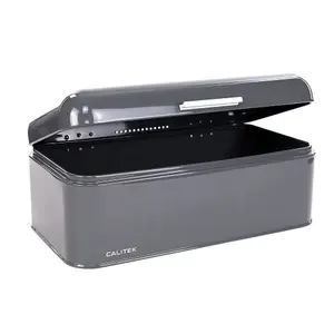 CALITEK Bread Bin Kitchen Counter Vintage Style Coated Carbon Steel Grey