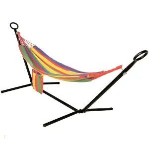 Primrose Rainbow Outdoor Garden Single Hammock With Steel Hammock Stand and Carry Bag