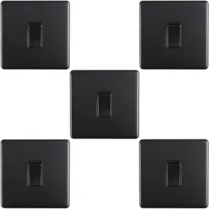 5 PACK 1 Gang Single Light Switch SCREWLESS MATT BLACK 2 Way 10A Slim Rocker