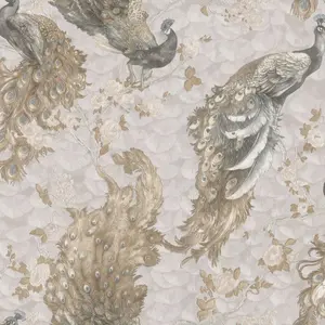 Hera Peacock Textured Vinyl Wallpaper Gold Limetree LT7728