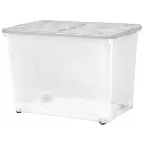 2 x 80 Litre Strong Stackable Folding Split Lids Storage Containers Home Office Versatile Containers With Wheels