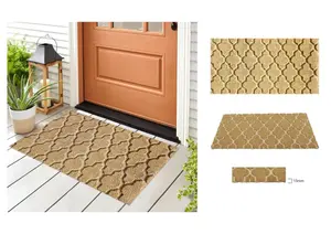 A.Unique Home 15mm Natural Coir Doormat with Printed Pattern 40cm x 80cm - Non-Slip PVC Backed - EMBOSSED TRELLIS MAT