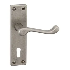 URBNLIVING 150mm Length Victorian Scroll Metal & Pewter Keyhole Lever Latch Door Handle