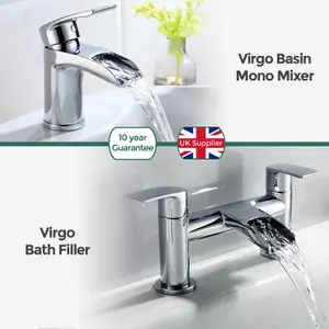 Nes Home VIRGO WATERFALL BATHROOM TAP BASIN MONO MIXER BATH FILLER SET SOLID BRASS