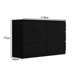 Black Chest Of 6 Drawers Scratch Resistant Bedroom Furniture