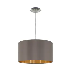 Pendant Ceiling Light Colour Satin Nickel Shade Cappuccino Gold Fabric Bulb E27 1x60W