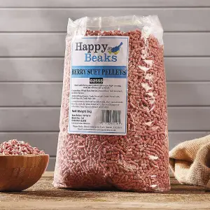 Happy Beaks Berry Suet Pellets Wild Bird Food (3kg) High Energy, High Protein Premium Bird Feed