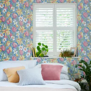 Laura Ashley Tulips Blue Floral Smooth Wallpaper