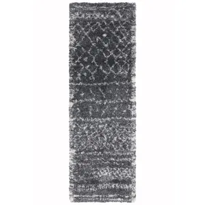 Grey Cream Geometric Luxurious Modern Shaggy Easy to clean Rug for Dining Room-80 X 240cm (Runner)