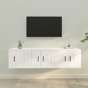 Berkfield 3 Piece TV Cabinet Set High Gloss White Engineered Wood