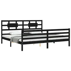 Berkfield Bed Frame with Headboard Black 200x200 cm Solid Wood