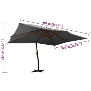 Berkfield Cantilever Umbrella with Wooden Pole 400x300 cm Anthracite